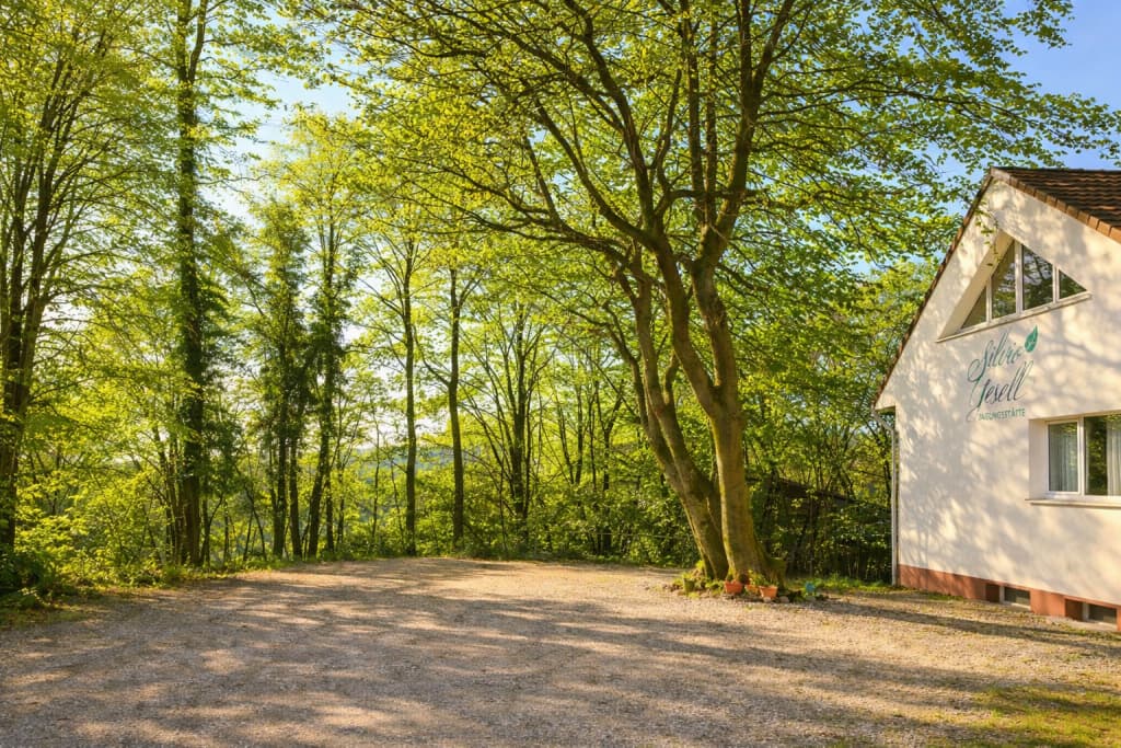 Seminarhaus außen Die Silvio Gesell Tagungsstätte in der Außenansicht mit vielen Bäumen